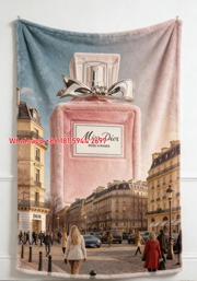 Miss Dior Rose N Roses Paris Street Scene Flannel Sofa Throw Blanket D263